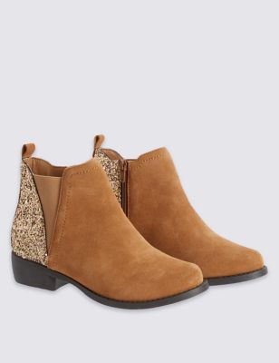 Kids&#39; Suede Side Zipped Glitter Boots